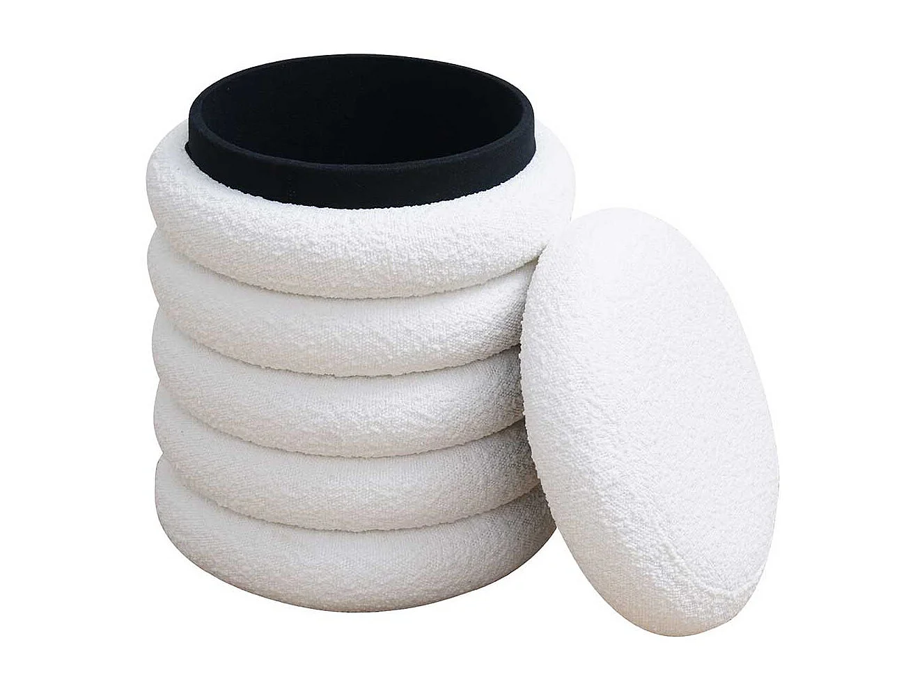 Hocker Boucle Stoff Weiß mit Truhe 45 cm hoch - 38 cm breit