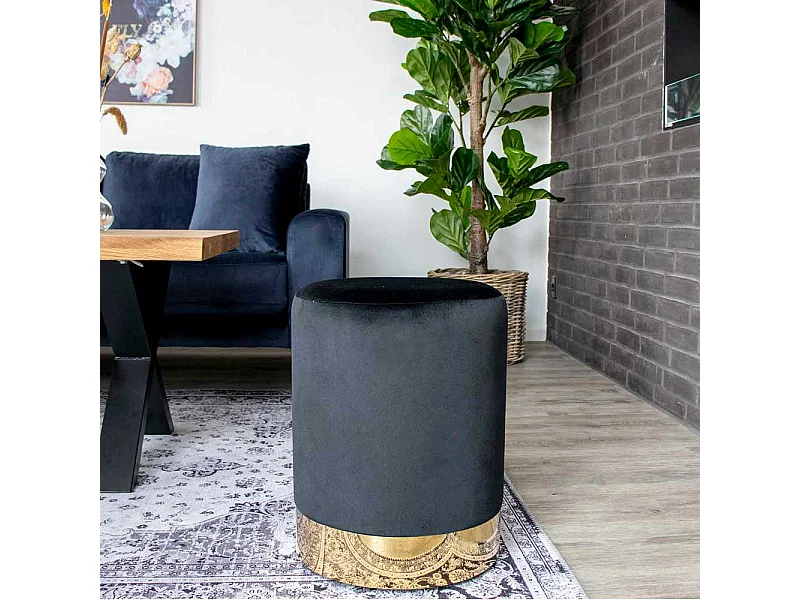 Samt Beistellhocker in Schwarz und Messingfarben Retrostil