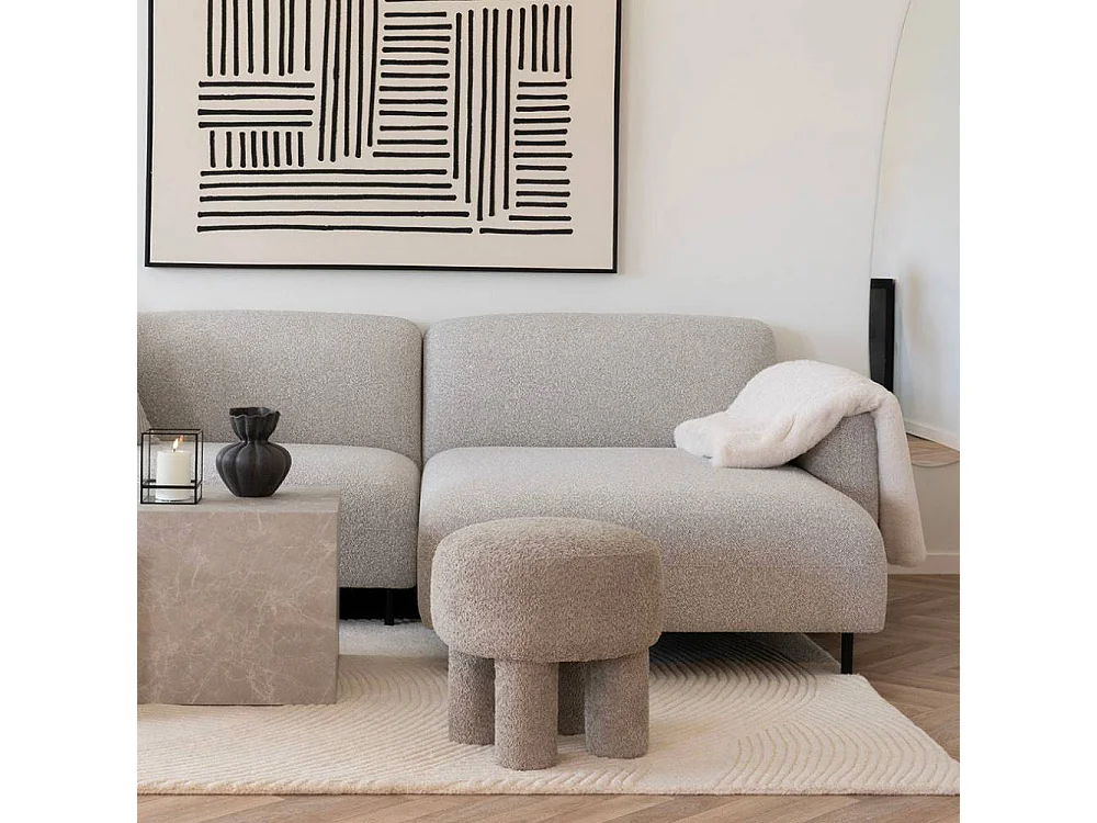 Hocker Sitzhocker aus Boucle Stoff in runder Form