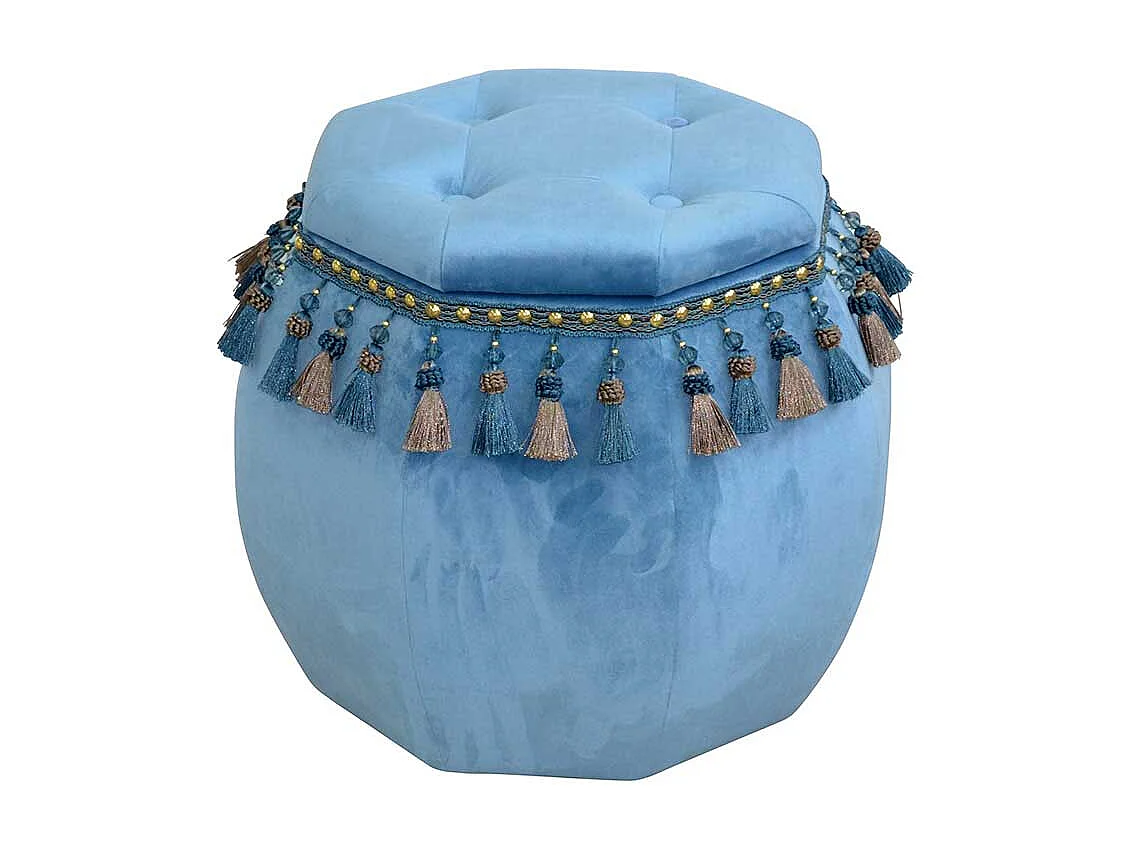 Design Hocker mit Stauraum Blau Samt