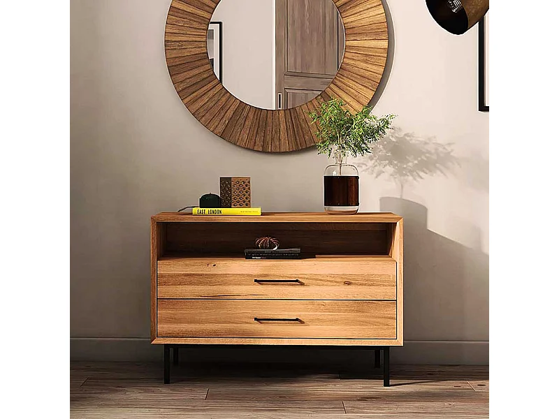 Kommode Holz 65 cm hoch in Wildeichefarben zwei Schubladen