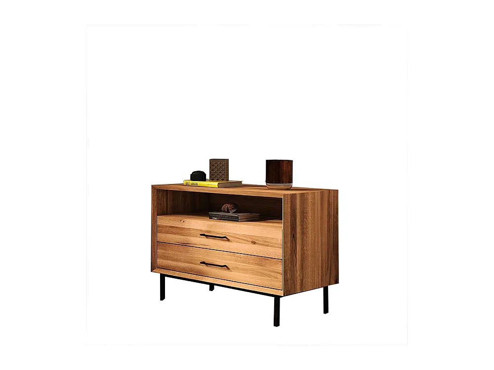 Kommode Holz 65 cm hoch in Wildeichefarben zwei Schubladen