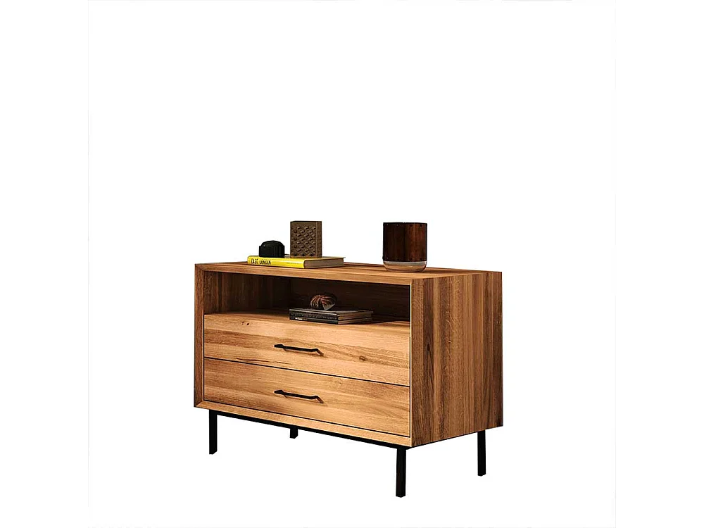 Kommode Holz 65 cm hoch in Wildeichefarben zwei Schubladen