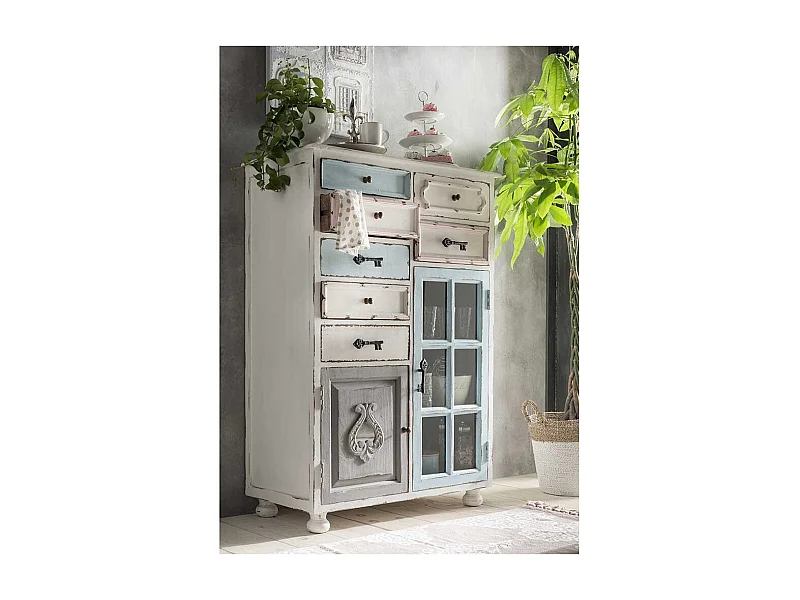 Shabby Chic Kommode aus Recyclingholz Mehrfarbig