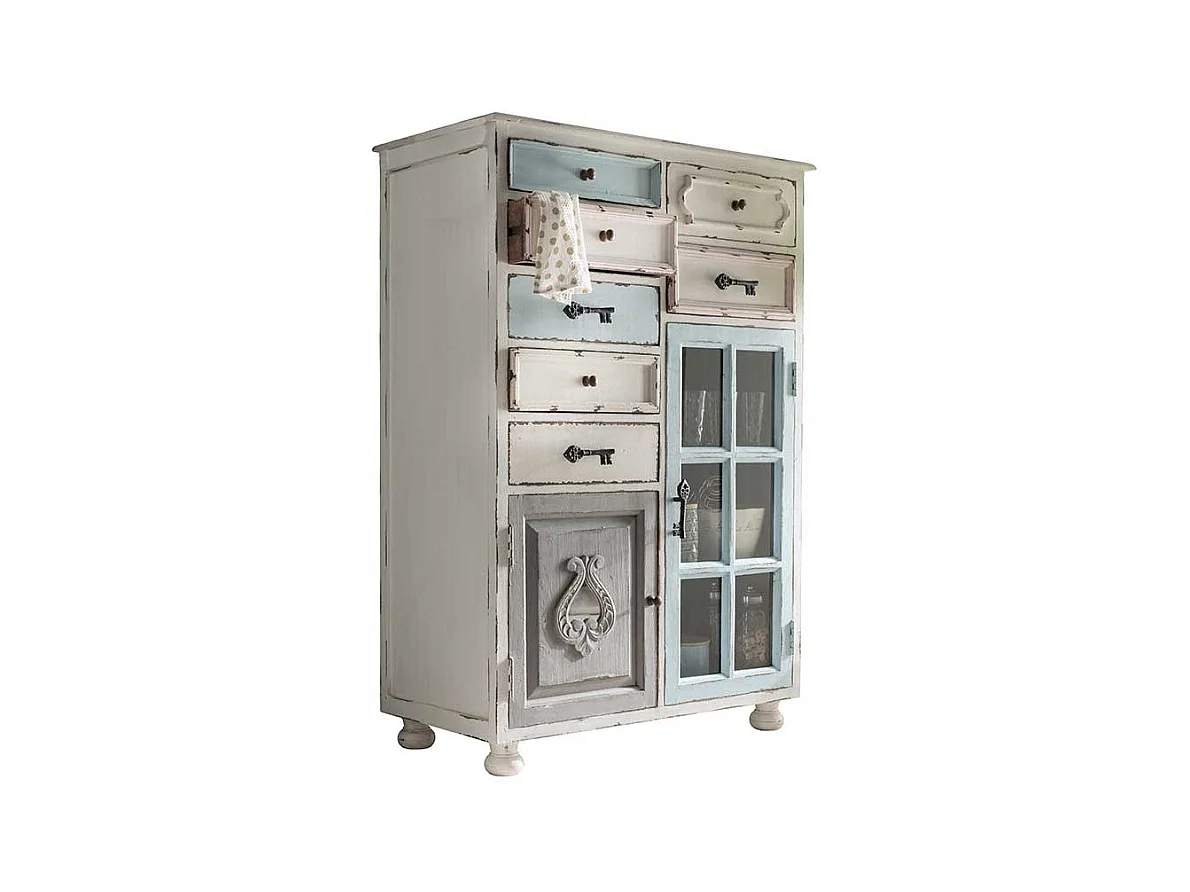 Shabby Chic Kommode aus Recyclingholz Mehrfarbig