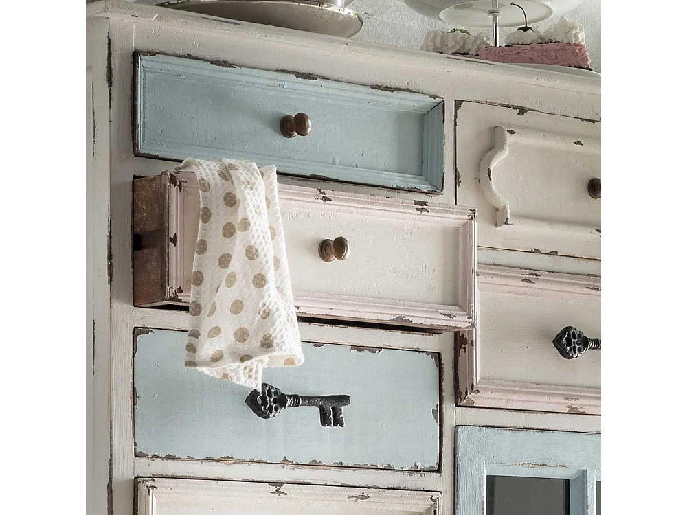 Shabby Chic Kommode aus Recyclingholz Mehrfarbig