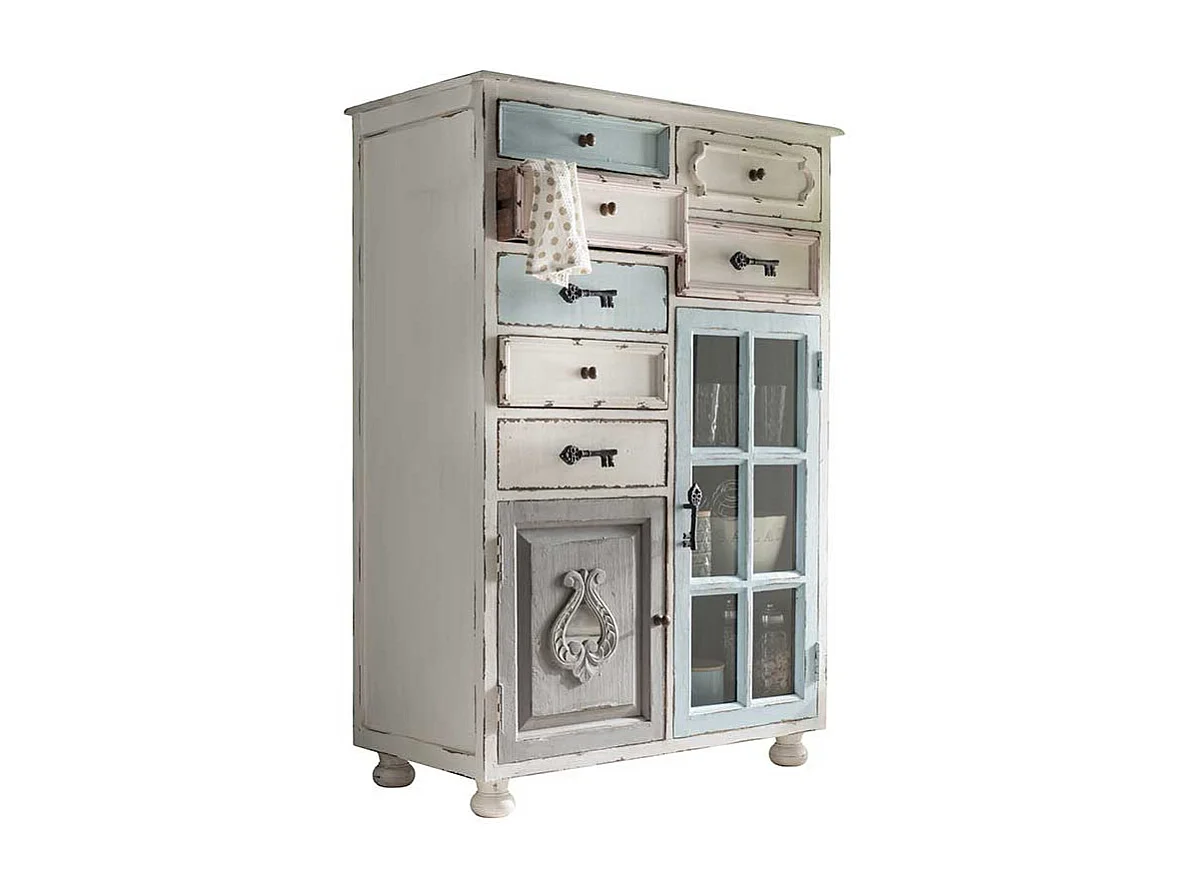 Shabby Chic Kommode aus Recyclingholz Mehrfarbig