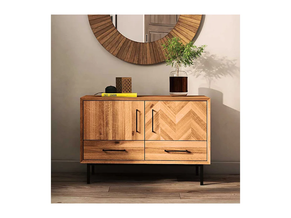 Kommode Vollholz in Wildeichefarben Vierfußgestell aus Metall