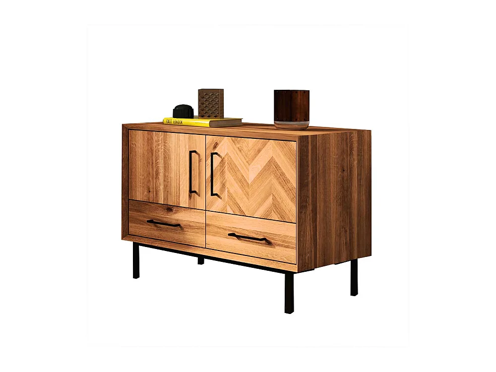 Kommode Vollholz in Wildeichefarben Vierfußgestell aus Metall