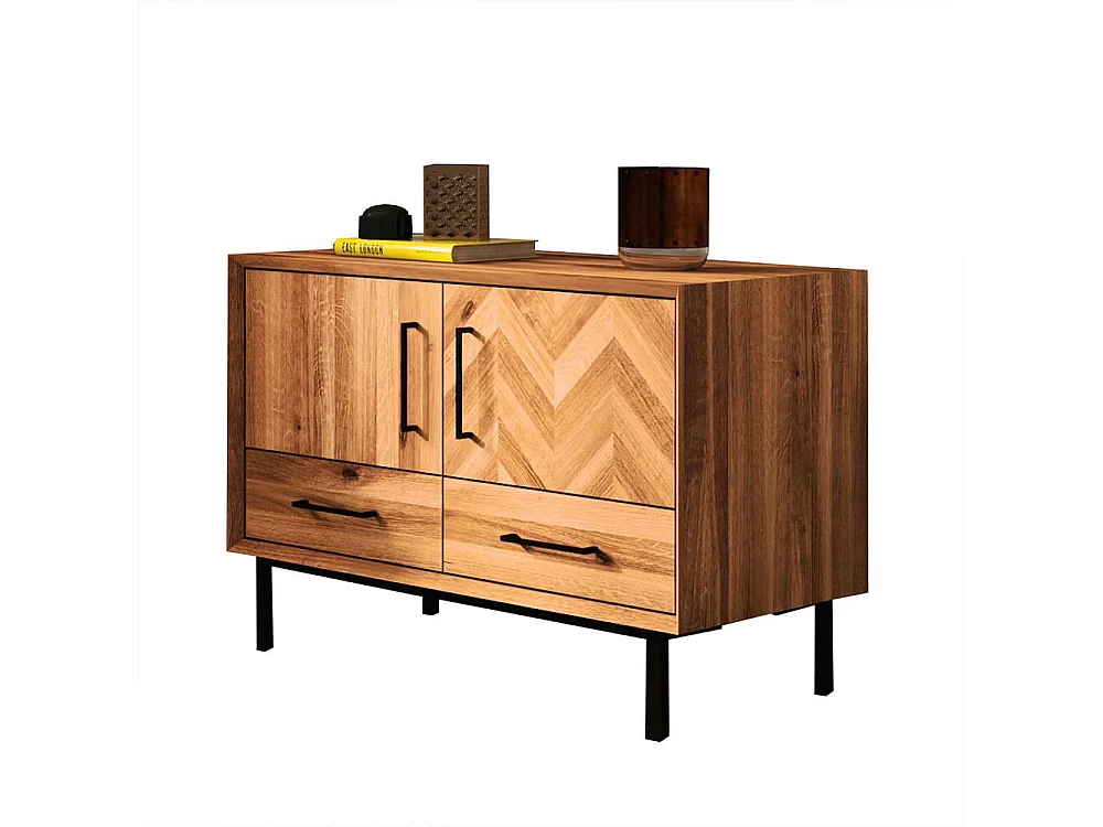 Kommode Vollholz in Wildeichefarben Vierfußgestell aus Metall