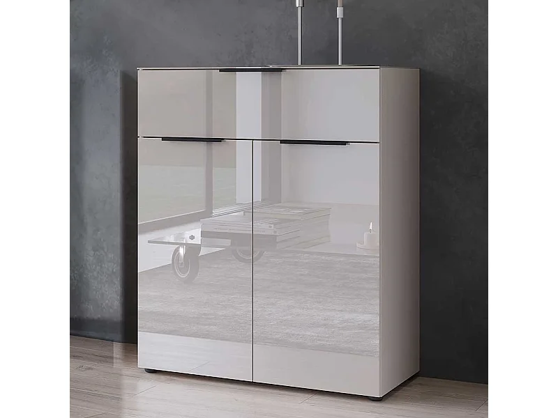 Kommode Hochkommode mit Drehtüren und Metallgriffen