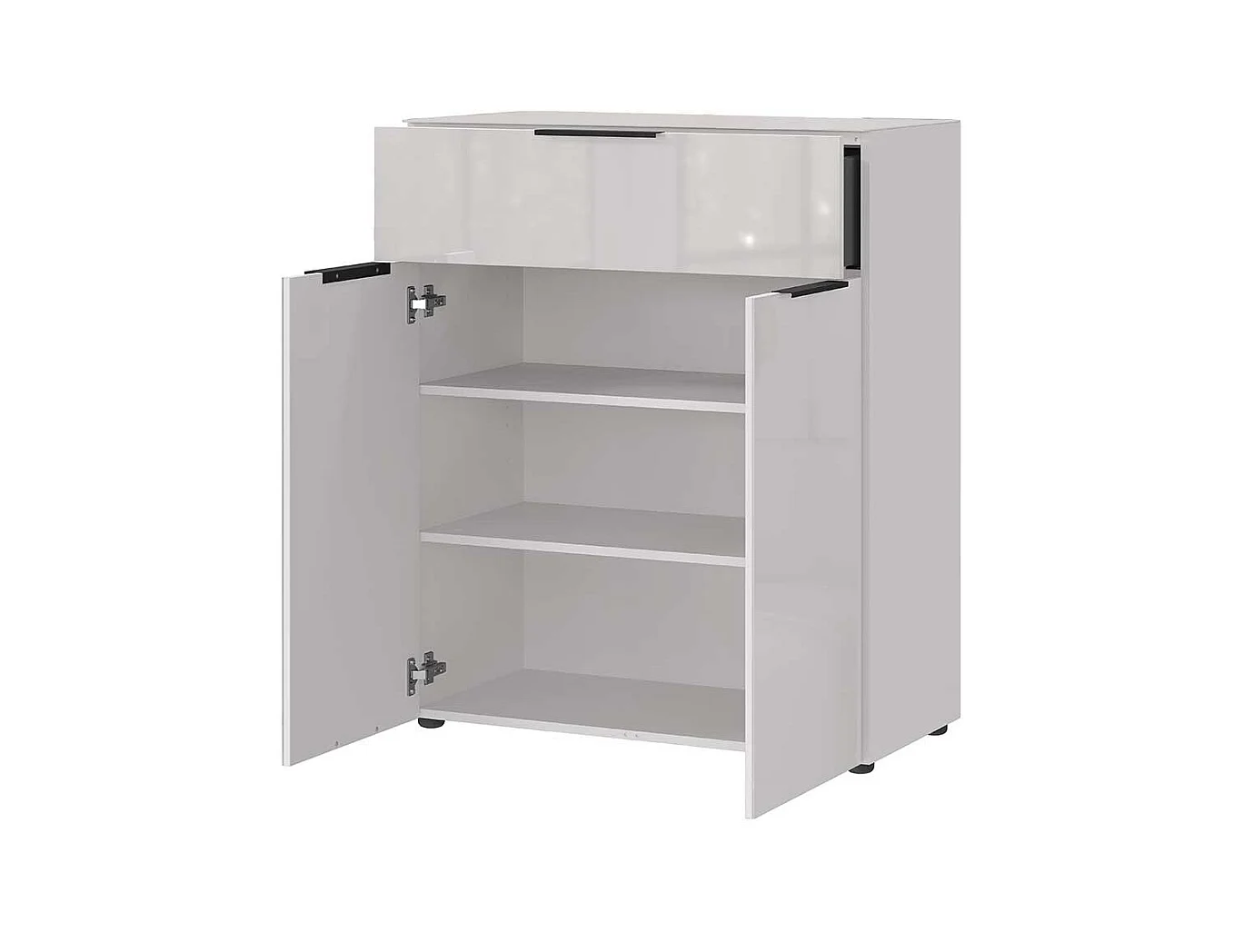 Kommode Hochkommode mit Drehtüren und Metallgriffen