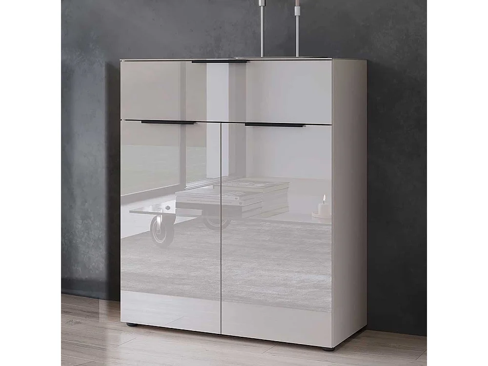 Kommode Hochkommode mit Drehtüren und Metallgriffen