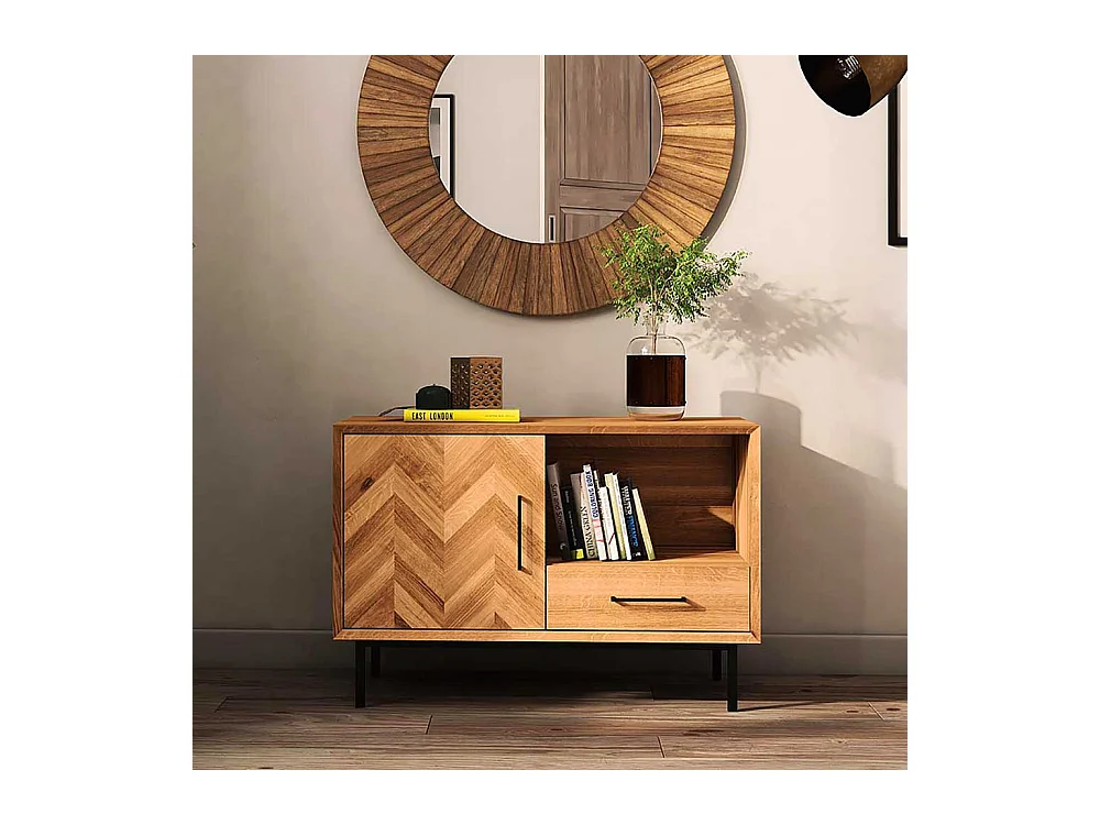 Wildeiche Kommode aus Massivholz Vierfußgestell aus Metall