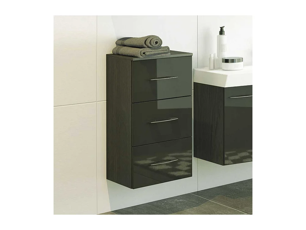 Badezimmer Kommode in Dunkelgrau Hochglanz hängend