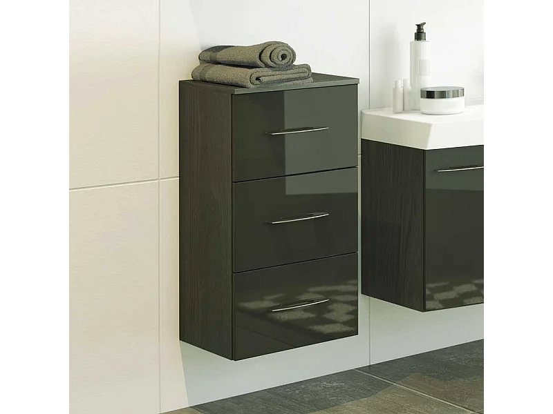 Badezimmer Kommode in Dunkelgrau Hochglanz hängend
