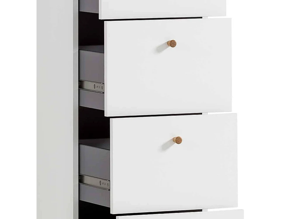 Kommode Hochkommode in Weiß mit fünf Schubladen