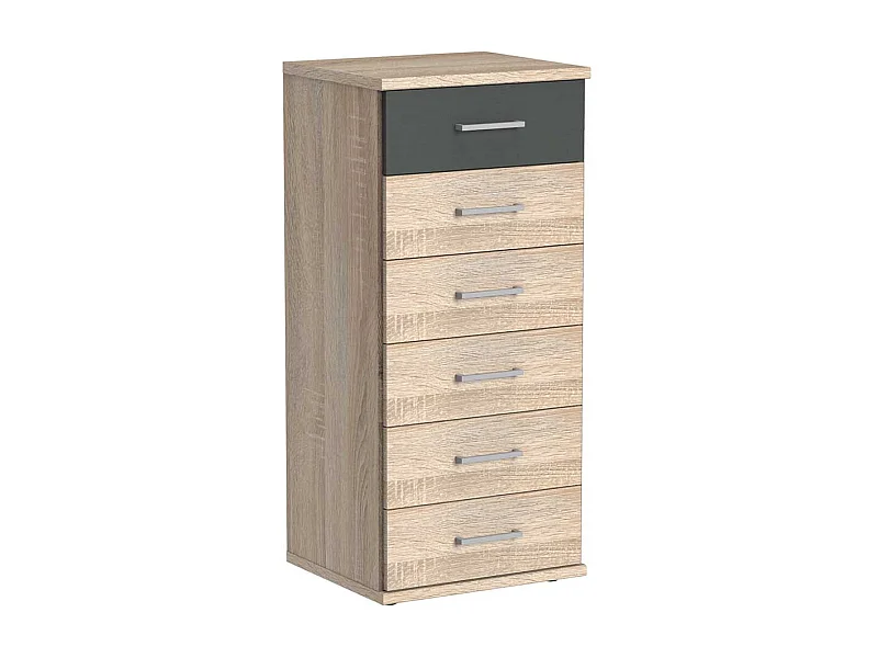 Kommode mit sechs Schubladen in Eiche Sägerau Dunkelgrau