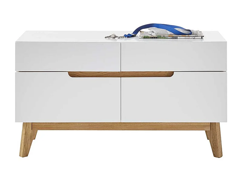 Mini Kommode in Weiß und Asteiche Skandi Design