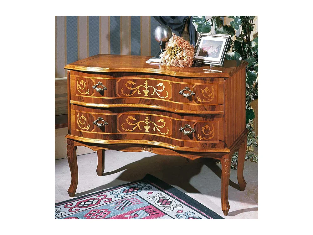 2 Schubladen Kommode im Barockstil Nussbaum furniert