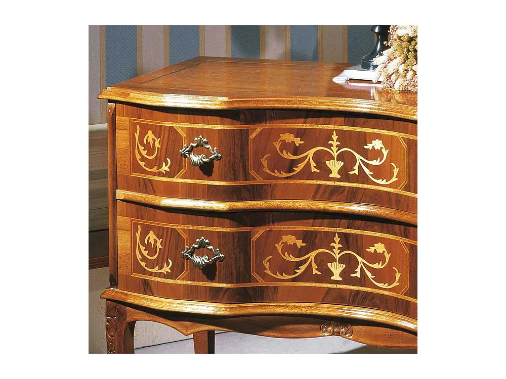 2 Schubladen Kommode im Barockstil Nussbaum furniert