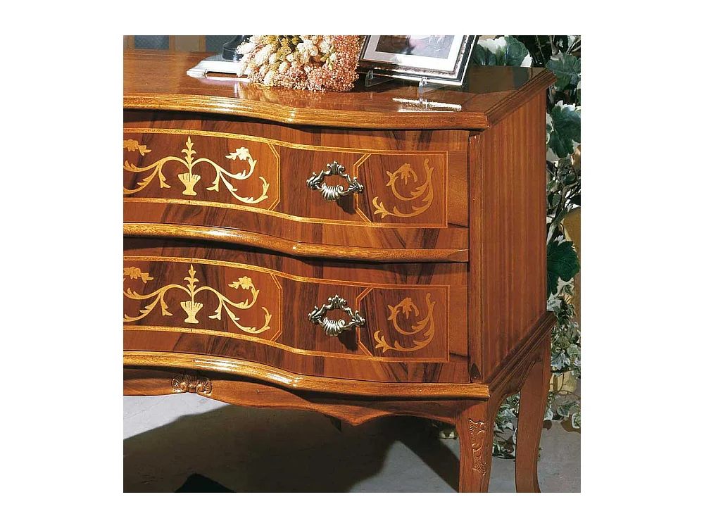 2 Schubladen Kommode im Barockstil Nussbaum furniert