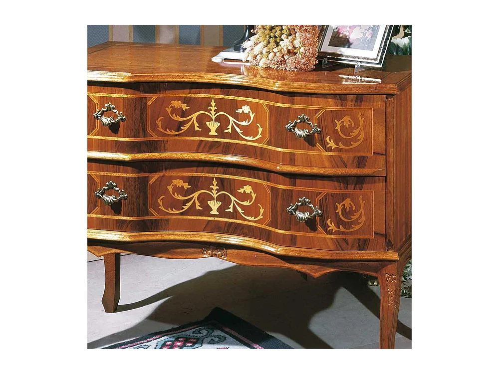 2 Schubladen Kommode im Barockstil Nussbaum furniert