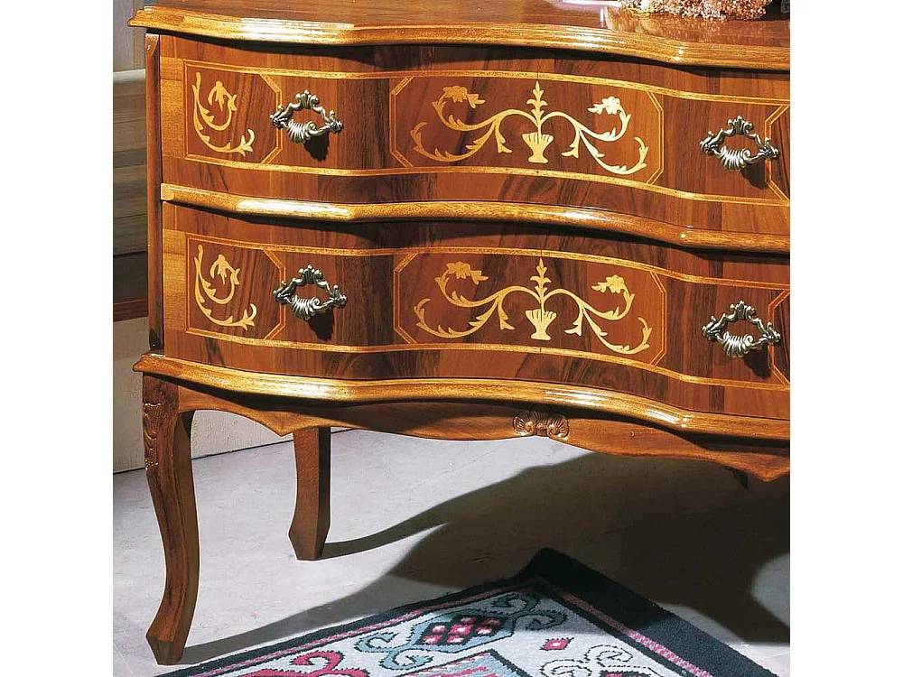 2 Schubladen Kommode im Barockstil Nussbaum furniert