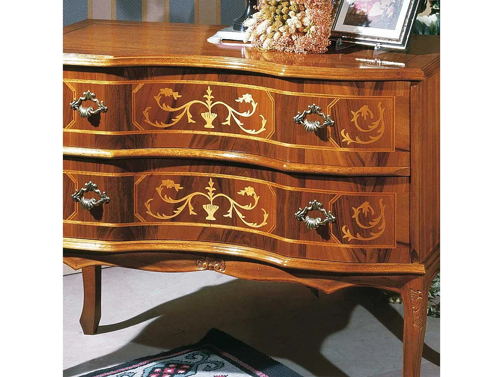 2 Schubladen Kommode im Barockstil Nussbaum furniert