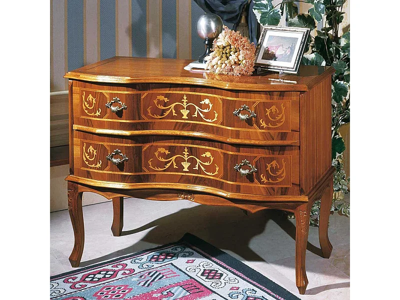 2 Schubladen Kommode im Barockstil Nussbaum furniert