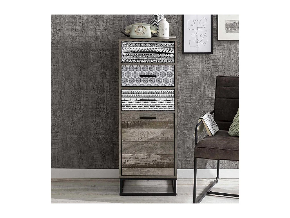 Hohe Kommode in Grey Wash Optik 40 cm breit