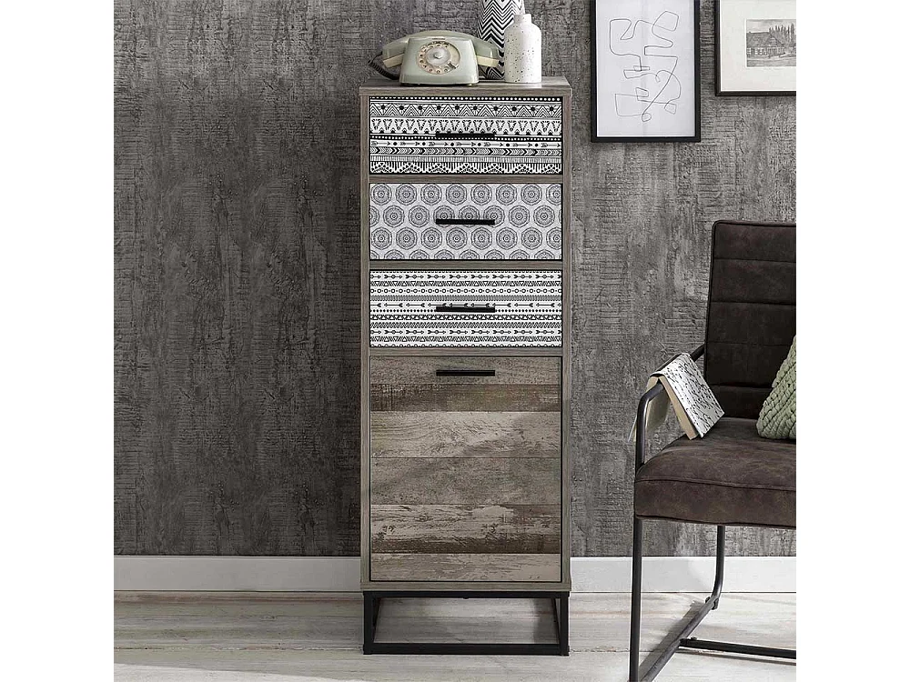 Hohe Kommode in Grey Wash Optik 40 cm breit