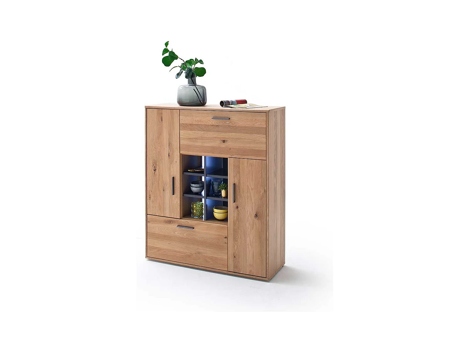 Esszimmer Kommode in Eiche Bianco und Anthrazit Klappe