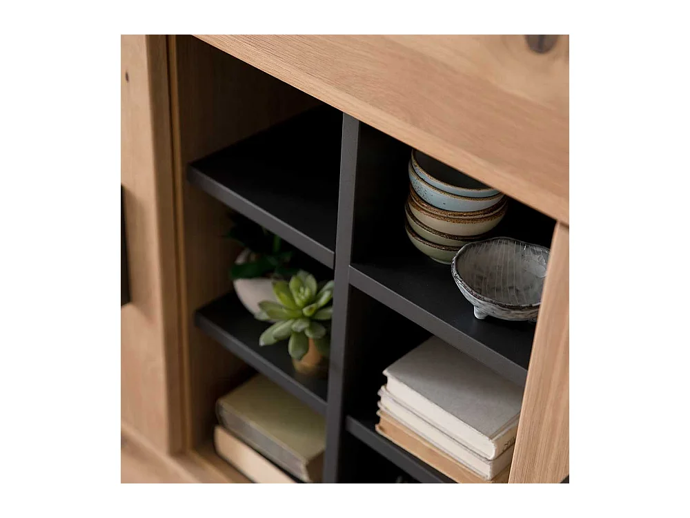 Esszimmer Kommode in Eiche Bianco und Anthrazit Klappe