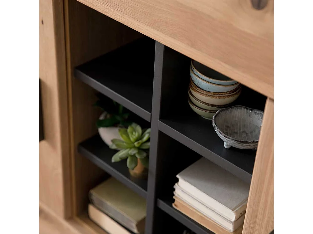 Esszimmer Kommode in Eiche Bianco und Anthrazit Klappe