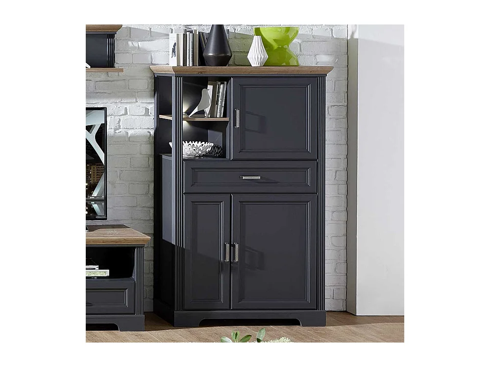 Wohnzimmer Kommode in Dunkelgrau und Eichefarben LED Beleuchtung