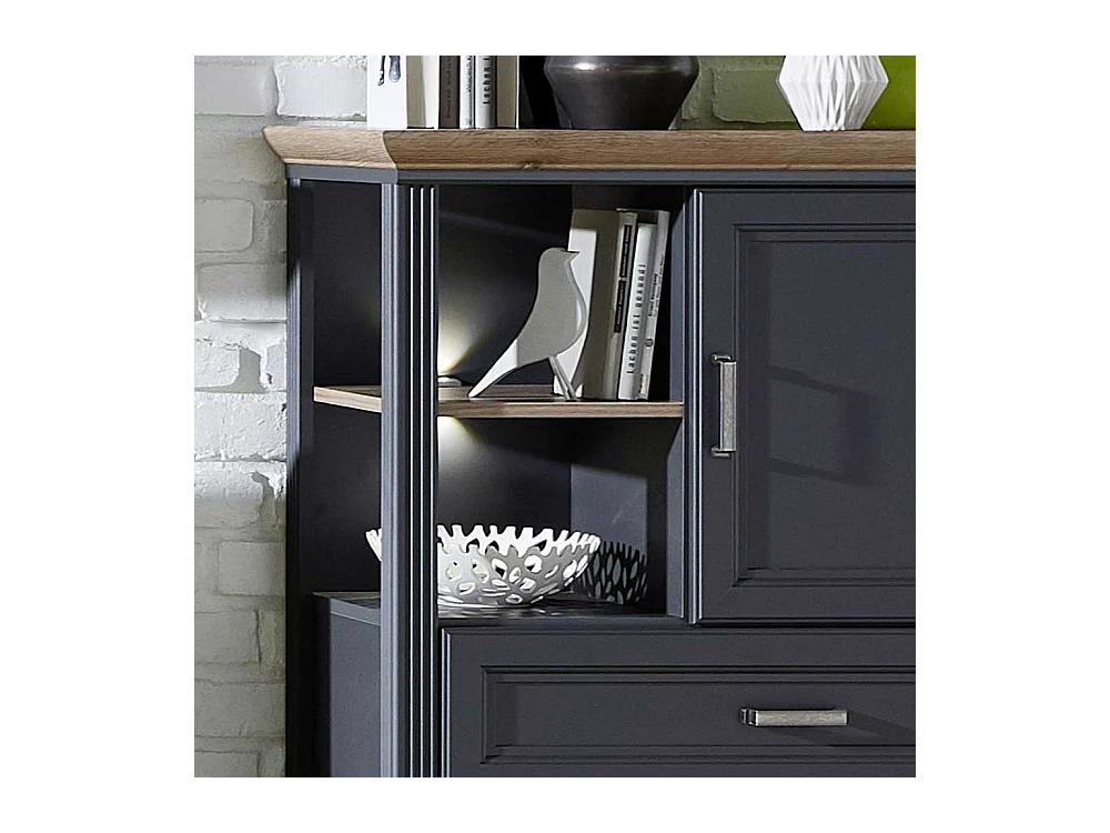 Wohnzimmer Kommode in Dunkelgrau und Eichefarben LED Beleuchtung