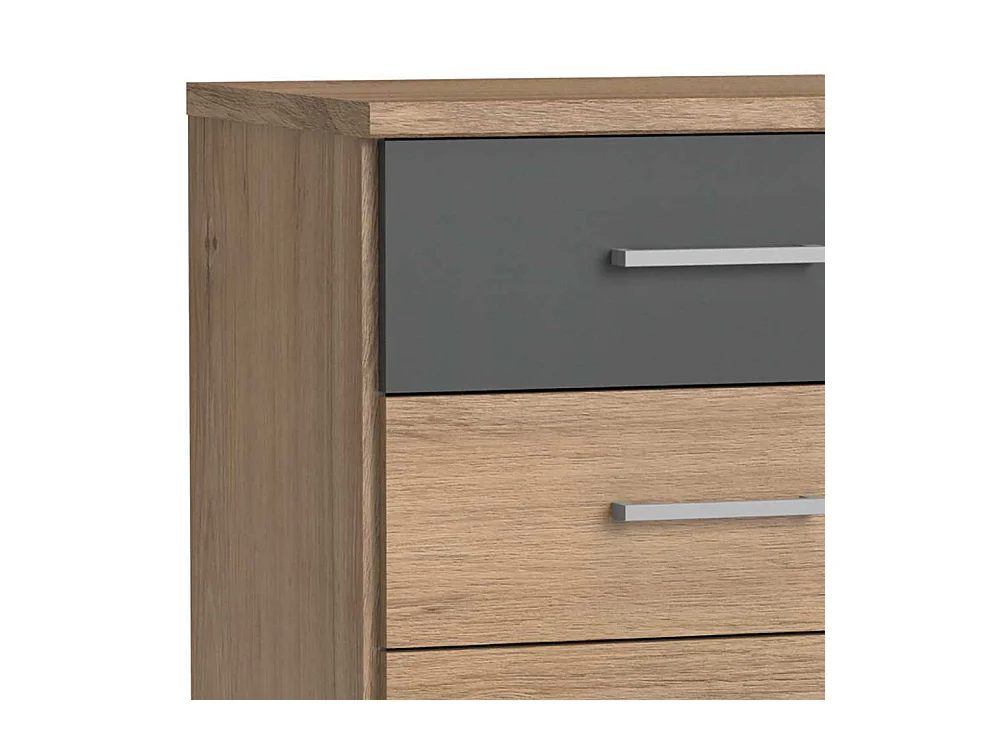 Hohe Kommode modern mit sechs Schubladen Eichefarben und Dunkelgrau