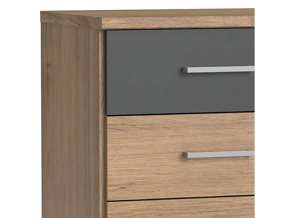 Hohe Kommode modern mit sechs Schubladen Eichefarben und Dunkelgrau