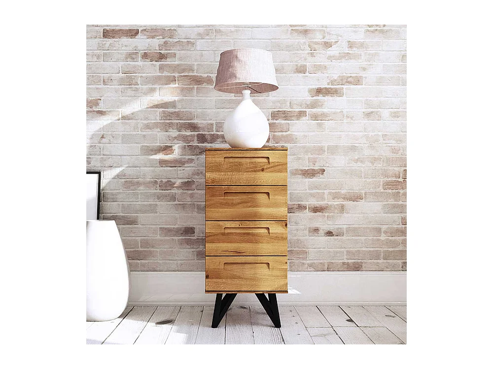 Schubladen Kommode aus Wildeiche Massivholz und Stahl 45 cm breit