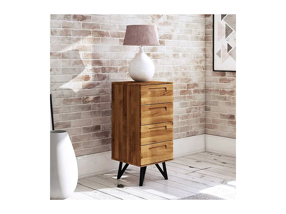 Schubladen Kommode aus Wildeiche Massivholz und Stahl 45 cm breit