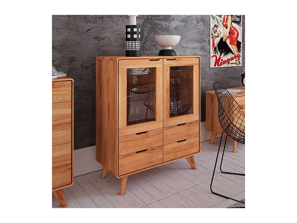 Wohnzimmer Kommode aus Kernbuche Massivholz Glastüren