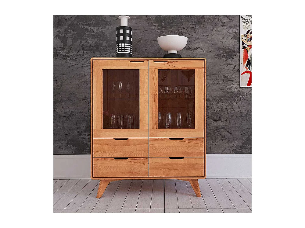 Wohnzimmer Kommode aus Kernbuche Massivholz Glastüren