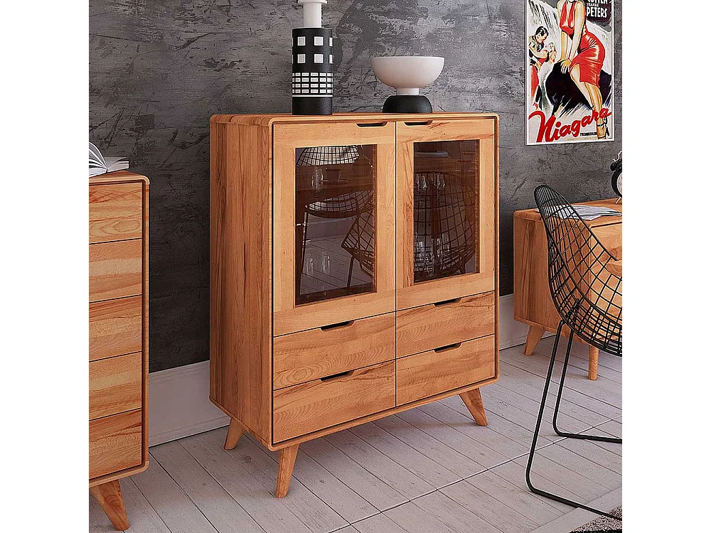 Wohnzimmer Kommode aus Kernbuche Massivholz Glastüren