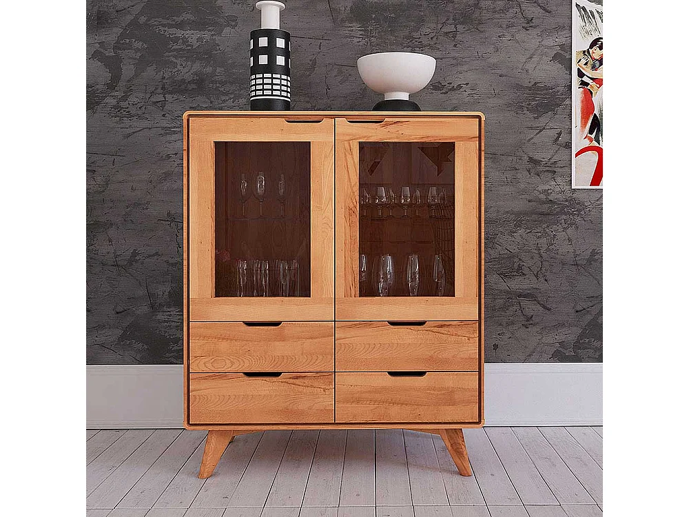 Wohnzimmer Kommode aus Kernbuche Massivholz Glastüren