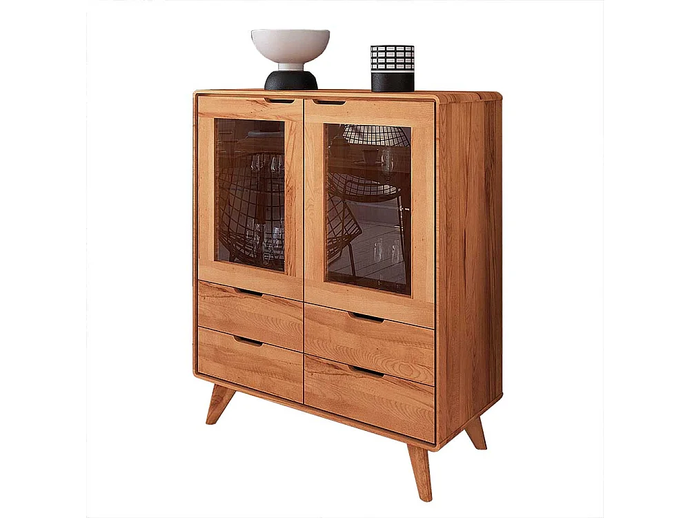 Wohnzimmer Kommode aus Kernbuche Massivholz Glastüren