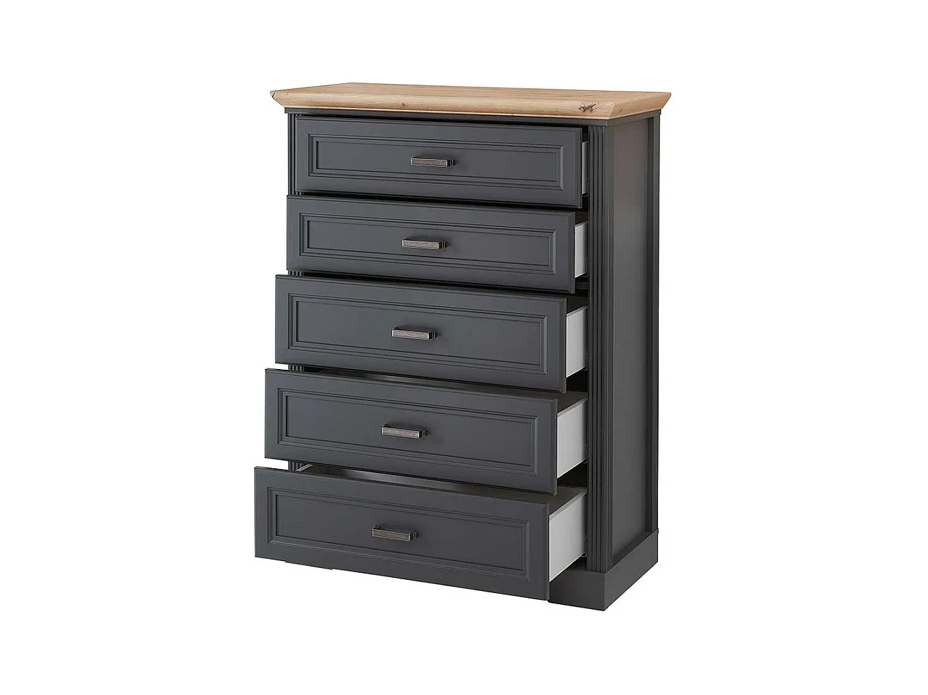 Dunkelgraue Kommode im Landhausstil fünf Schubladen