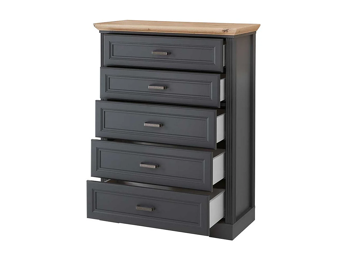 Dunkelgraue Kommode im Landhausstil fünf Schubladen