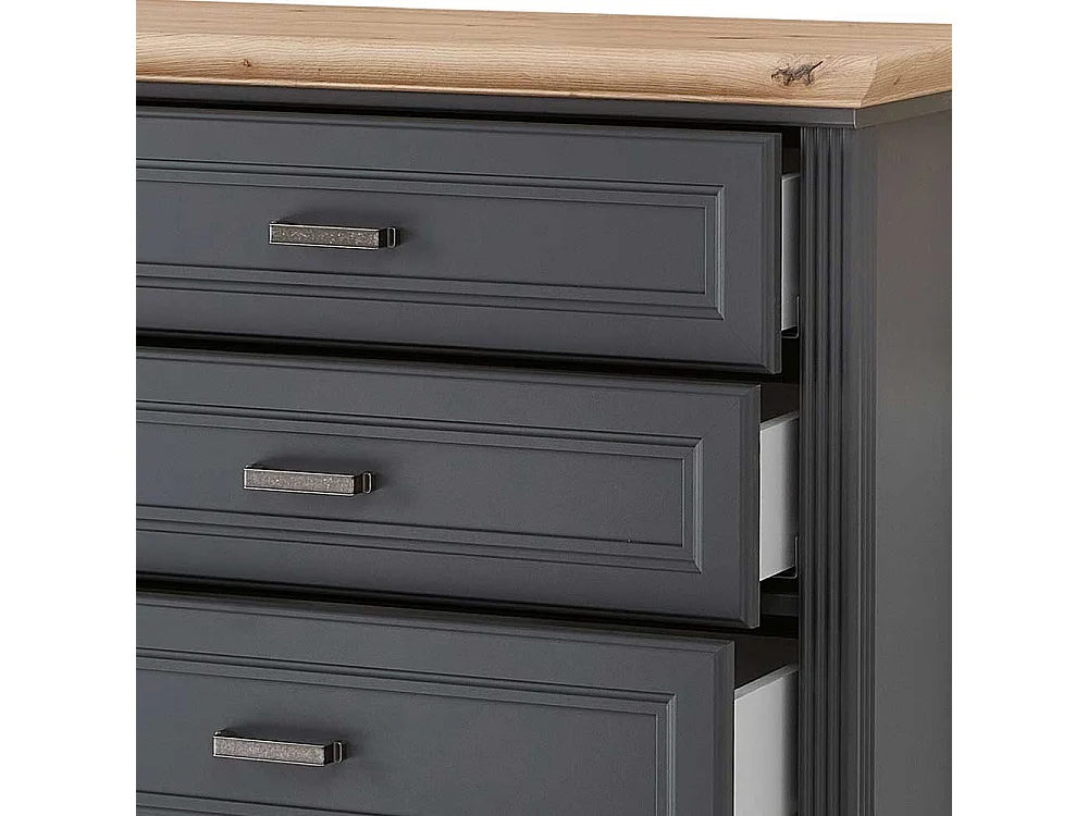 Dunkelgraue Kommode im Landhausstil fünf Schubladen