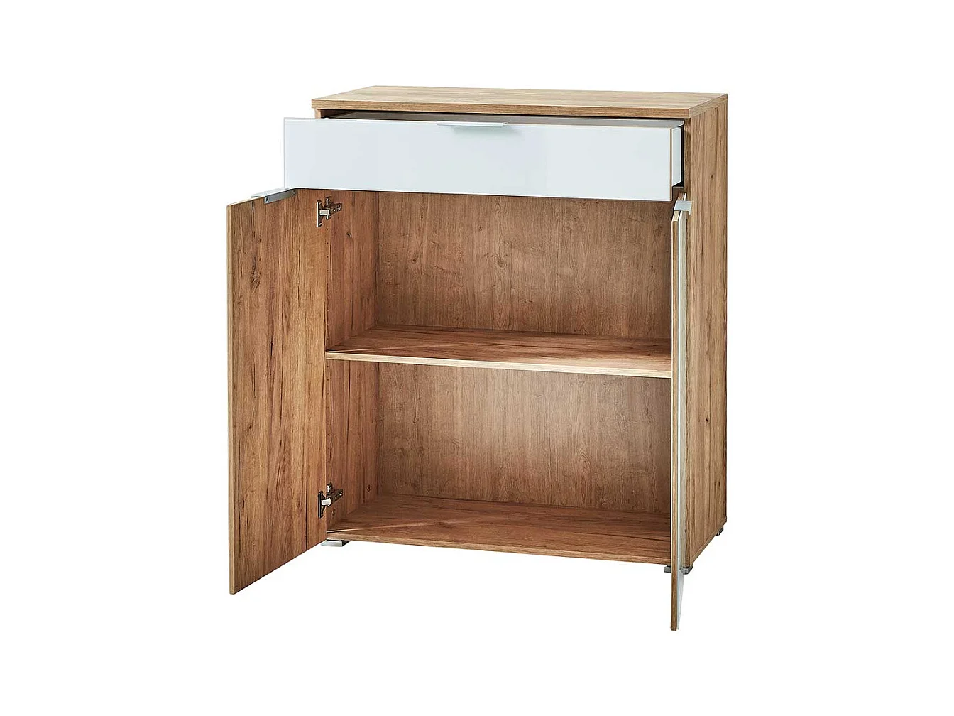 Flur Kommode in Weiß Glas beschichtet Eichefarben